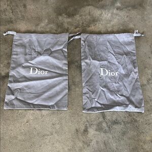 Authentic Dior Gray Drawstring Dust Bags with White Logo (Pair)